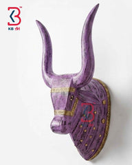 KB ART 18 Inch Handcrafted Wooden Nandi Bull Head Wall Plaque Vintage Purple Patina Sacred Wall Sculpture