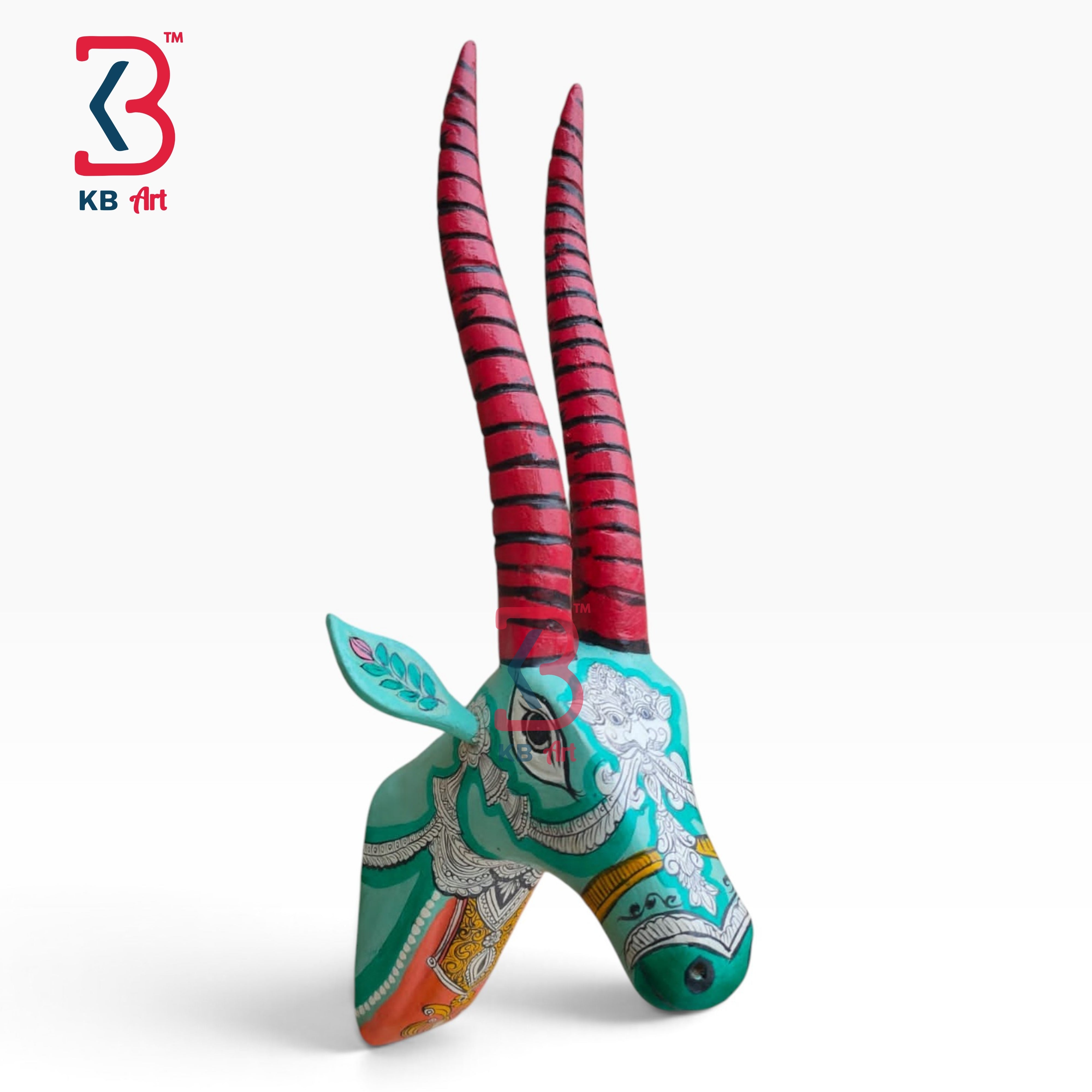 18-inch deer head wall hanging – hand carved wooden deer face mask for entryway decor | KB ART, Jodhpur Rajasthan