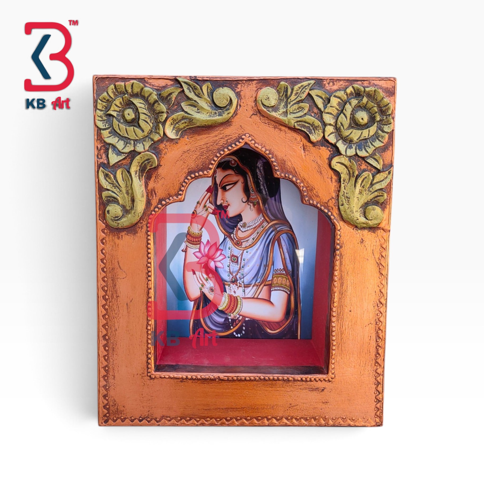KB ART Traditional Rajasthani Folk Carved Wood Panel - Carved Wooden Wall Panel (Photo 2 of 2) | SKU KB-5558-B