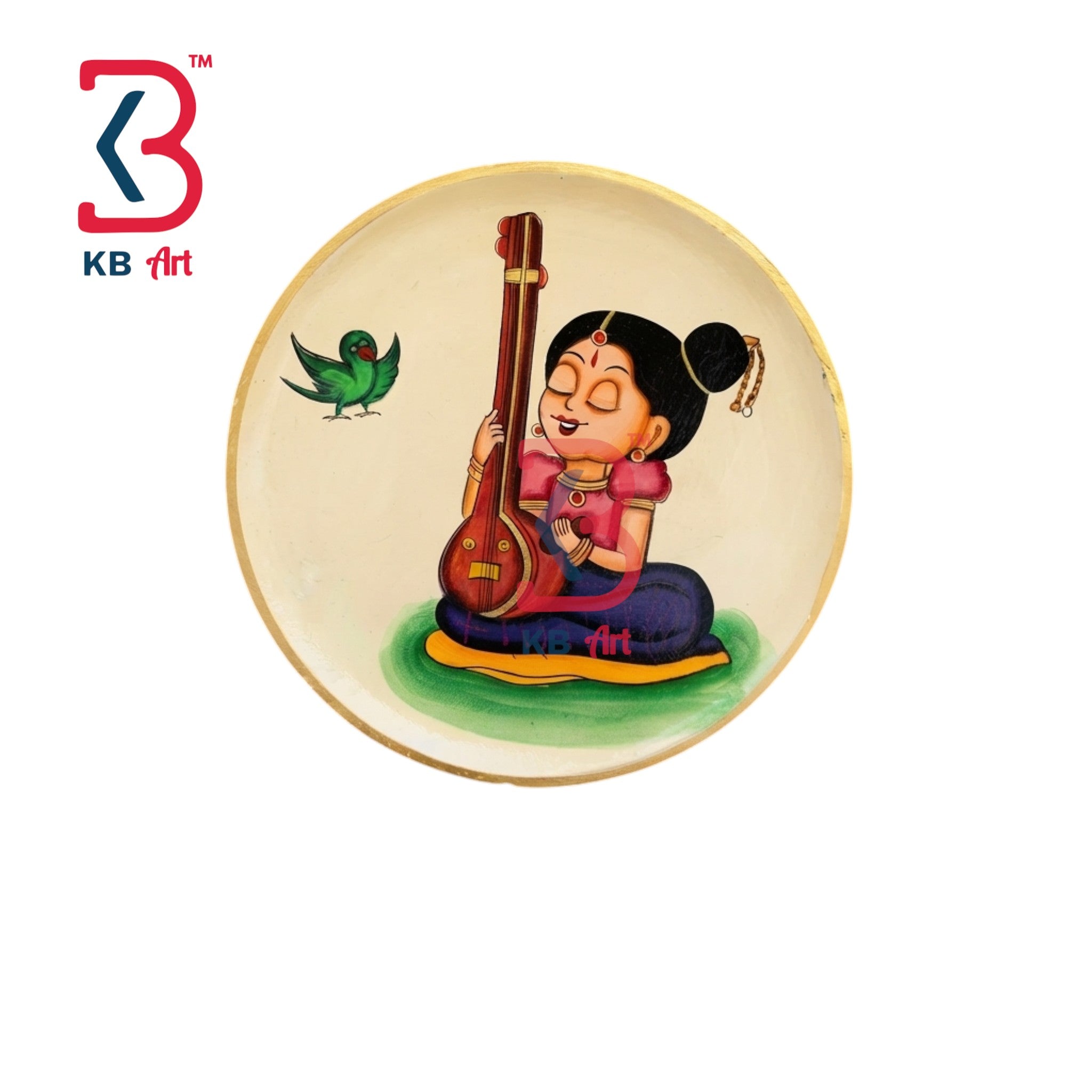 KB ART Solid wood 12 inch decorative wall plate for living room veena girl – styled home decor lifestyle view