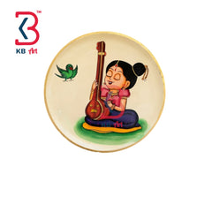 KB ART Solid wood 12 inch decorative wall plate for living room veena girl – styled home decor lifestyle view