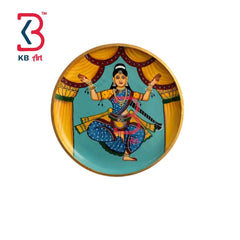 KB ART 12 Inch Handcrafted Wooden Wall Plate Classical Indian Bharatanatyam Dancer Turquoise Wall Decor