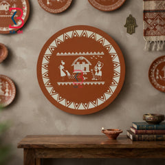 KB ART Traditional indian motifs 12 inch wood wall hanging plate tribal art – in-room styled setting view