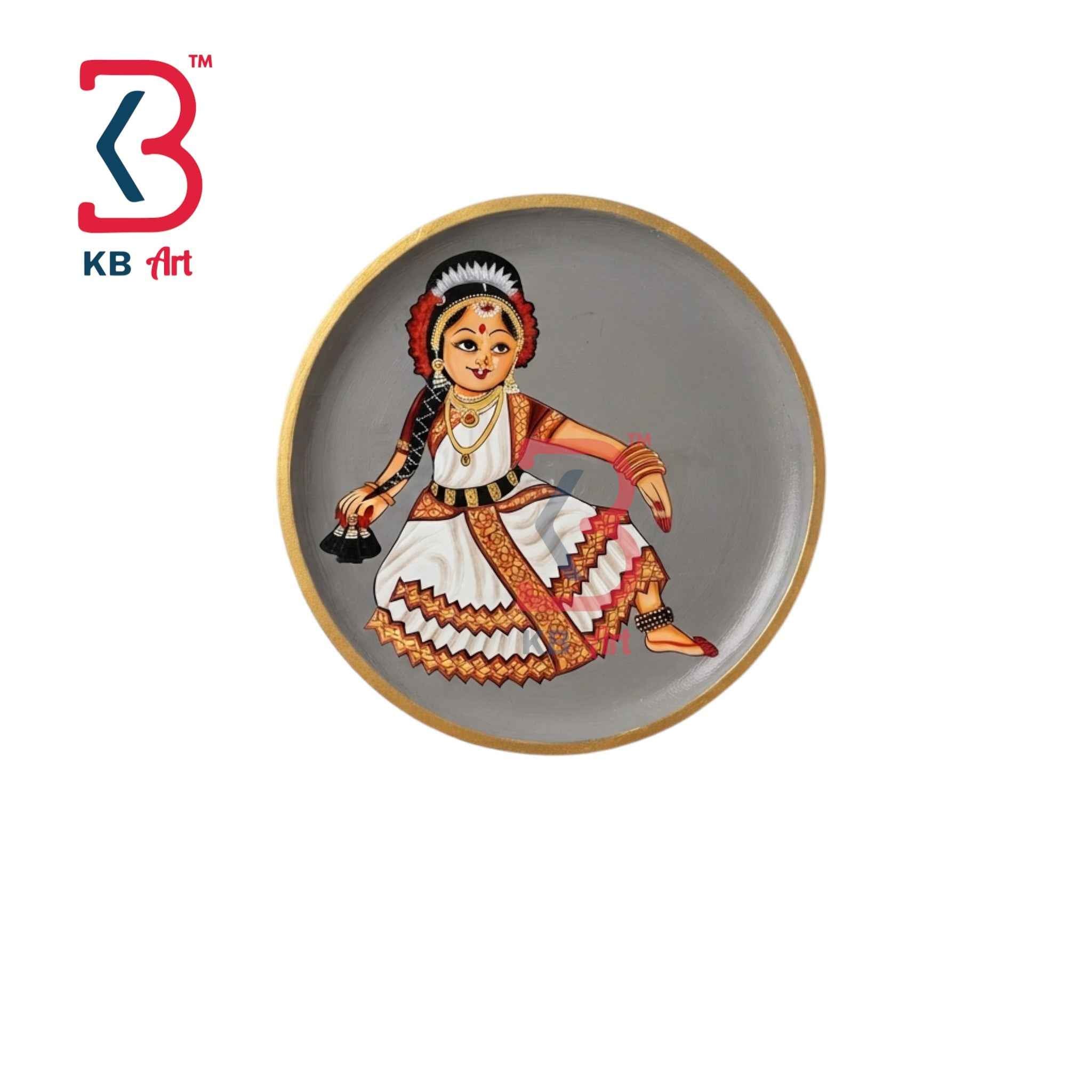 KB ART 12 Inch Handcrafted Wooden Wall Plate Classical Kathak Dancer Slate Grey Traditional Wall Decor