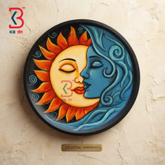KB ART 12 Inch Handcrafted Wooden Wall Plate Celestial Sun and Moon Embrace Modern Folk Wall Decor