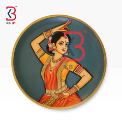 KB ART 12 Inch Handcrafted Wooden Wall Plate Classical Dancer Hasta Mudra Slate Grey Traditional Wall Decor