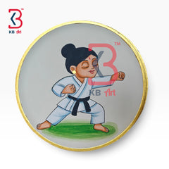 KB ART Folk art wooden wall hanging plate home styling karate girl – styled home decor lifestyle view
