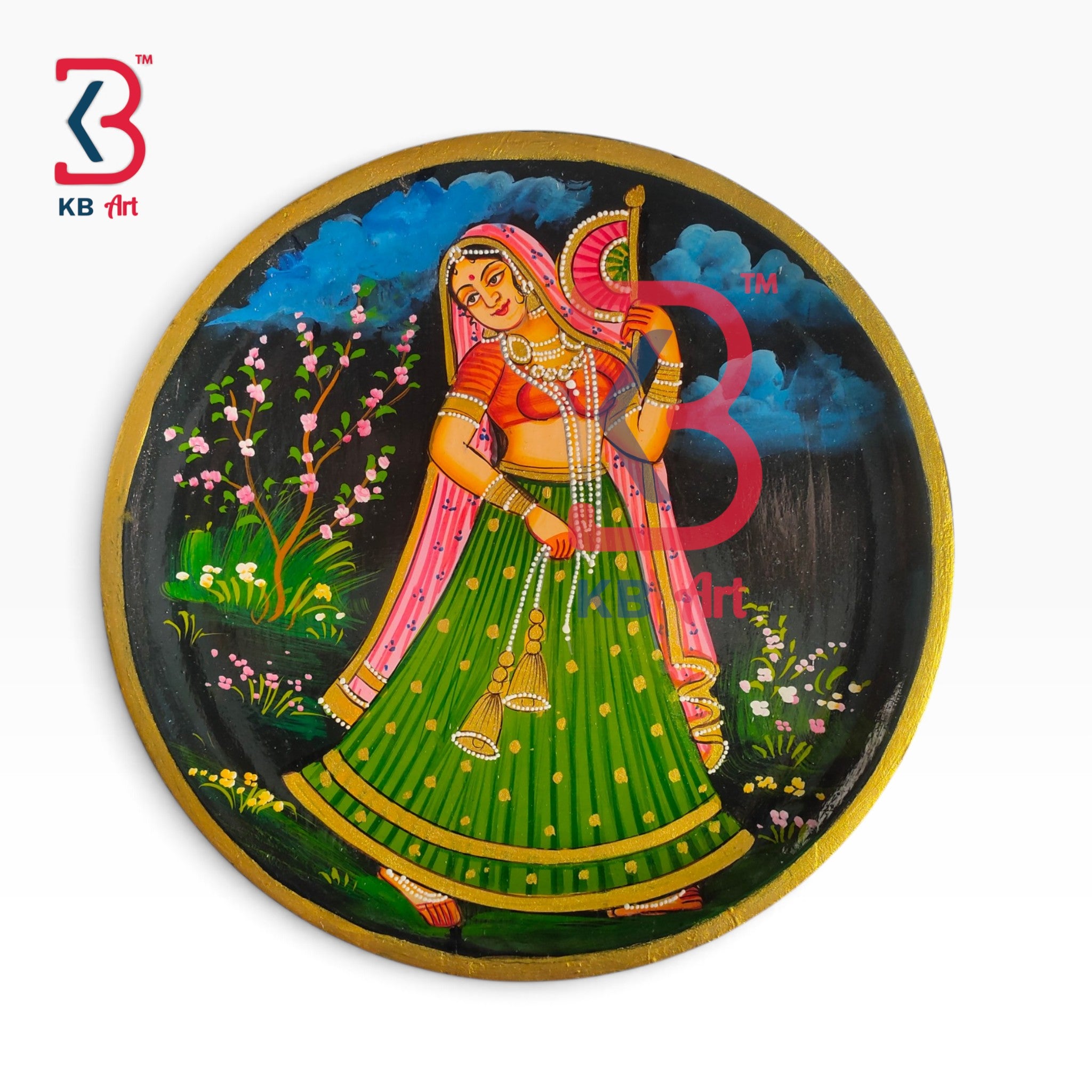 KB ART Embossed painted wood wall plate hanging accent banni thanni kisangarh painting – styled home decor lifestyle view