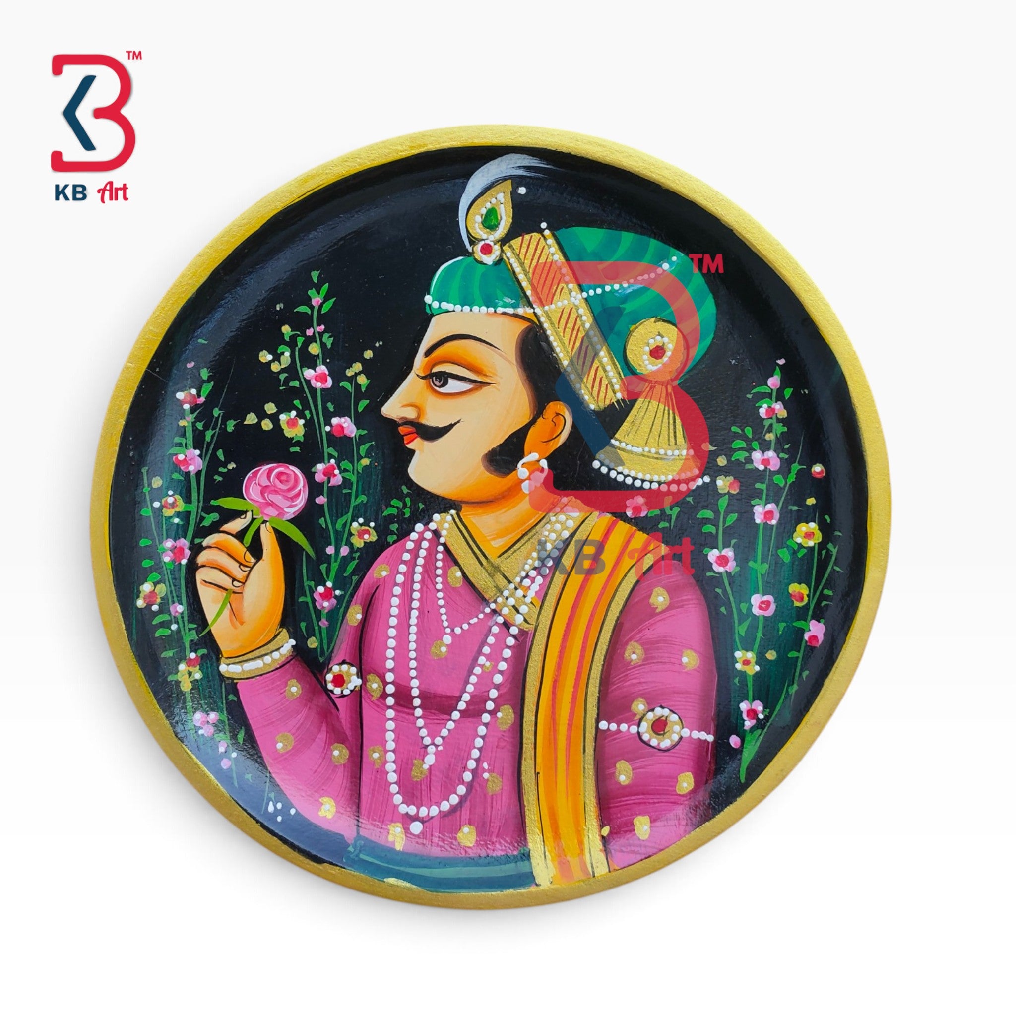 KB ART Handcrafted solid wood wall plate showpiece king raja kisangarh pichwai painting – styled home decor lifestyle view