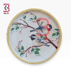 KB ART 12 Inch Handcrafted Wooden Wall Plate Twin Sparrows Blossoming Twigs Traditional Wall Decor