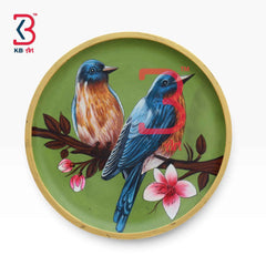 KB ART 12 Inch Handcrafted Wooden Wall Plate Twin Bluebirds Olive Moss Green Traditional Wall Decor