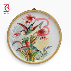 KB ART Traditional hand painted round wood bird plaque plate – styled home decor lifestyle view
