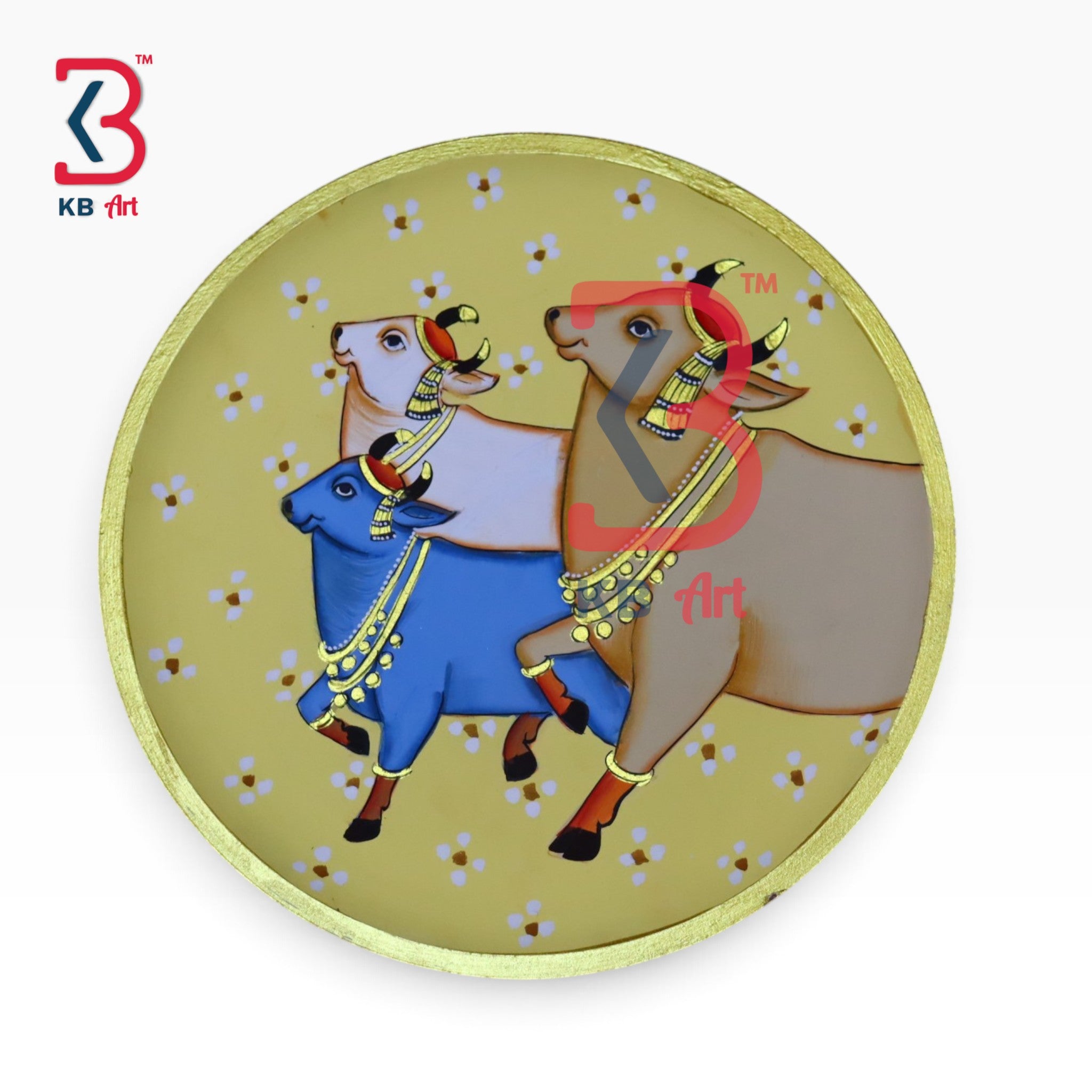 KB ART Traditional wooden pichwai plate wall hanging showpiece – styled home decor lifestyle view