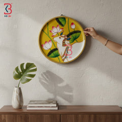 KB ART Vintage style round wood 12 inch cow pichwai wall plate – original product photo on white background