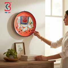 KB ART Oho rustic 12 inch wood pichwai cow plate showpiece – original product photo on white background