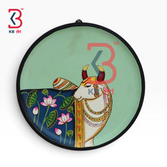 KB ART Handcrafted solid wood cow pichwai plate showpiece – styled home decor lifestyle view