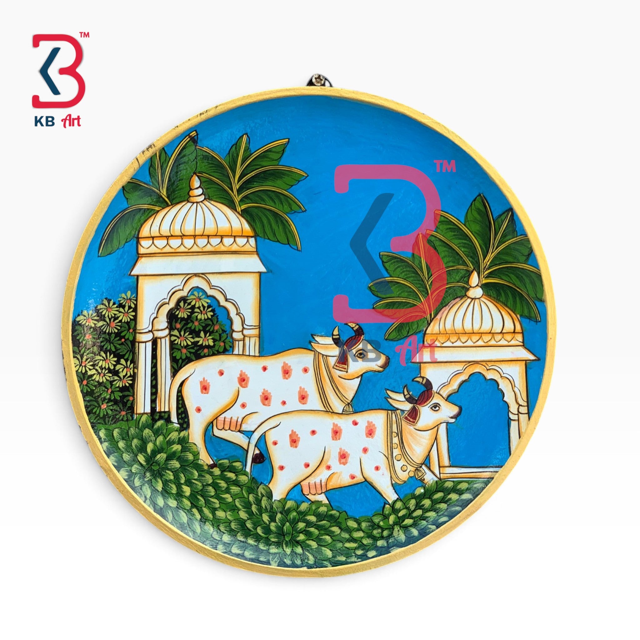 KB ART Traditional indian handcrafted wood pichwai plate – styled home decor lifestyle view