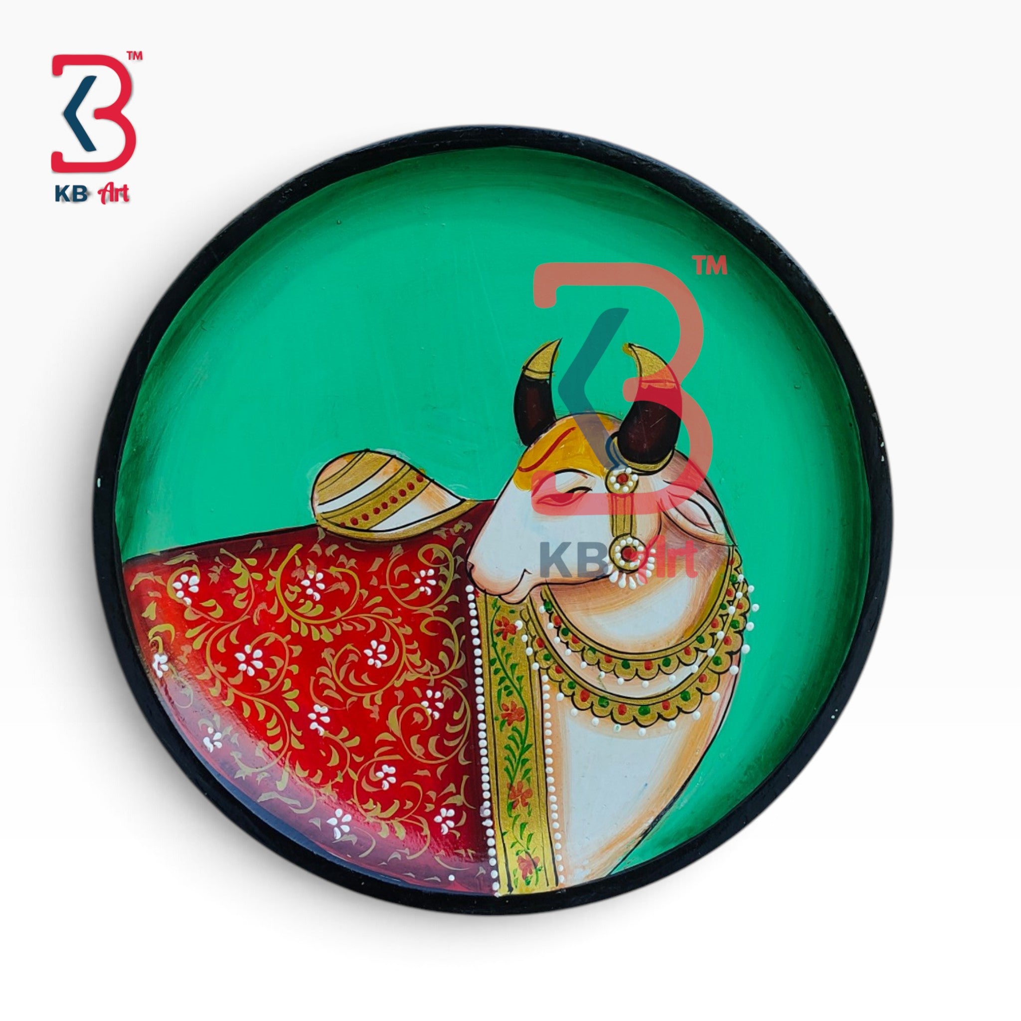 KB ART Authentic jodhpur handicrafts wood pichwai plate hanging – styled home decor lifestyle view