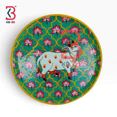 KB ART Boho ethnic wood pichwai cow plate wall mount – styled home decor lifestyle view