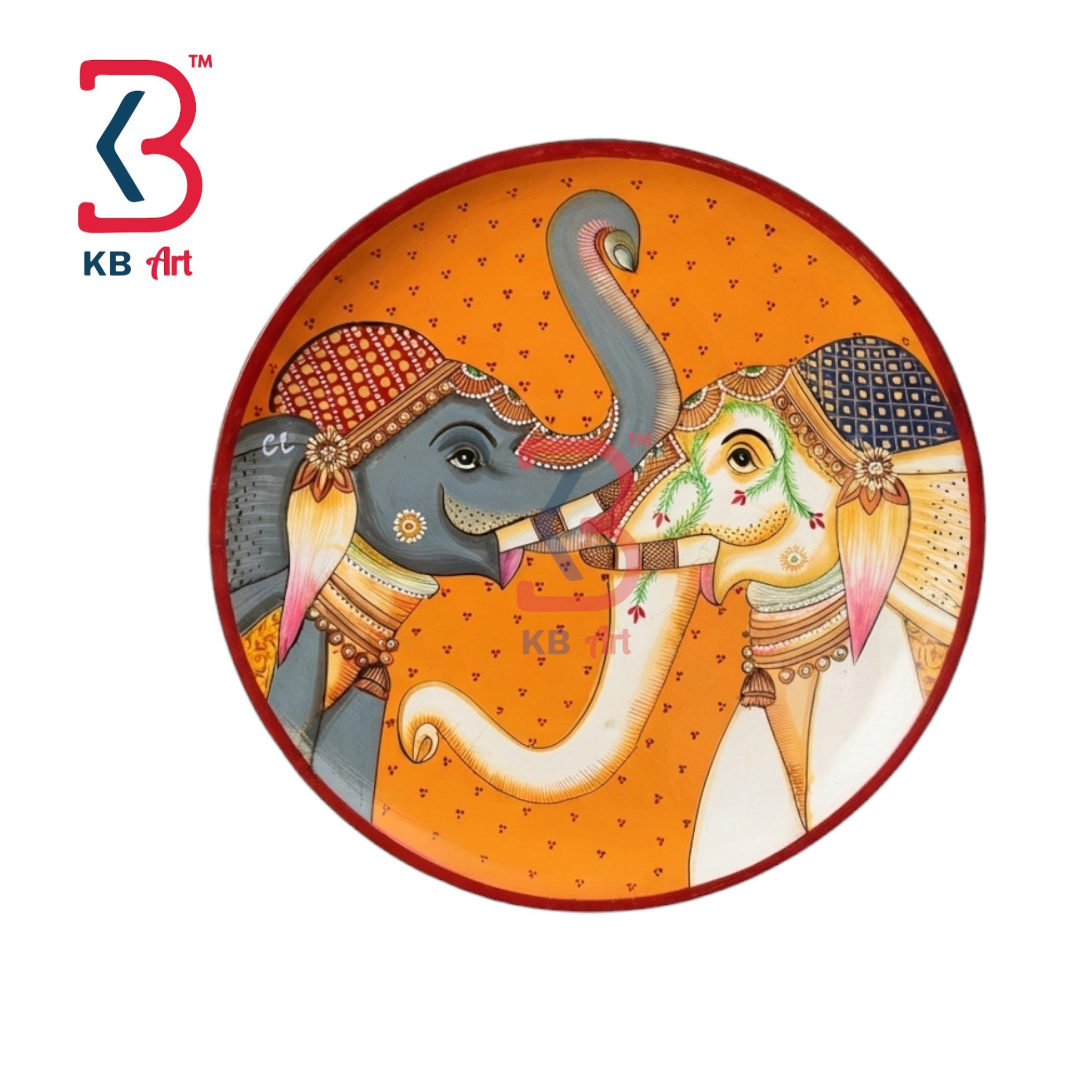 KB ART Ethnic indian handcrafted wooden elephant pichwai wall hanging plate – styled home decor lifestyle view