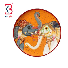 KB ART Ethnic indian handcrafted wooden elephant pichwai wall hanging plate – styled home decor lifestyle view