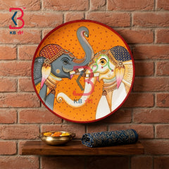 KB ART Solid wood 12 inch royal elephant pichwai art wall plate – original product photo on white background