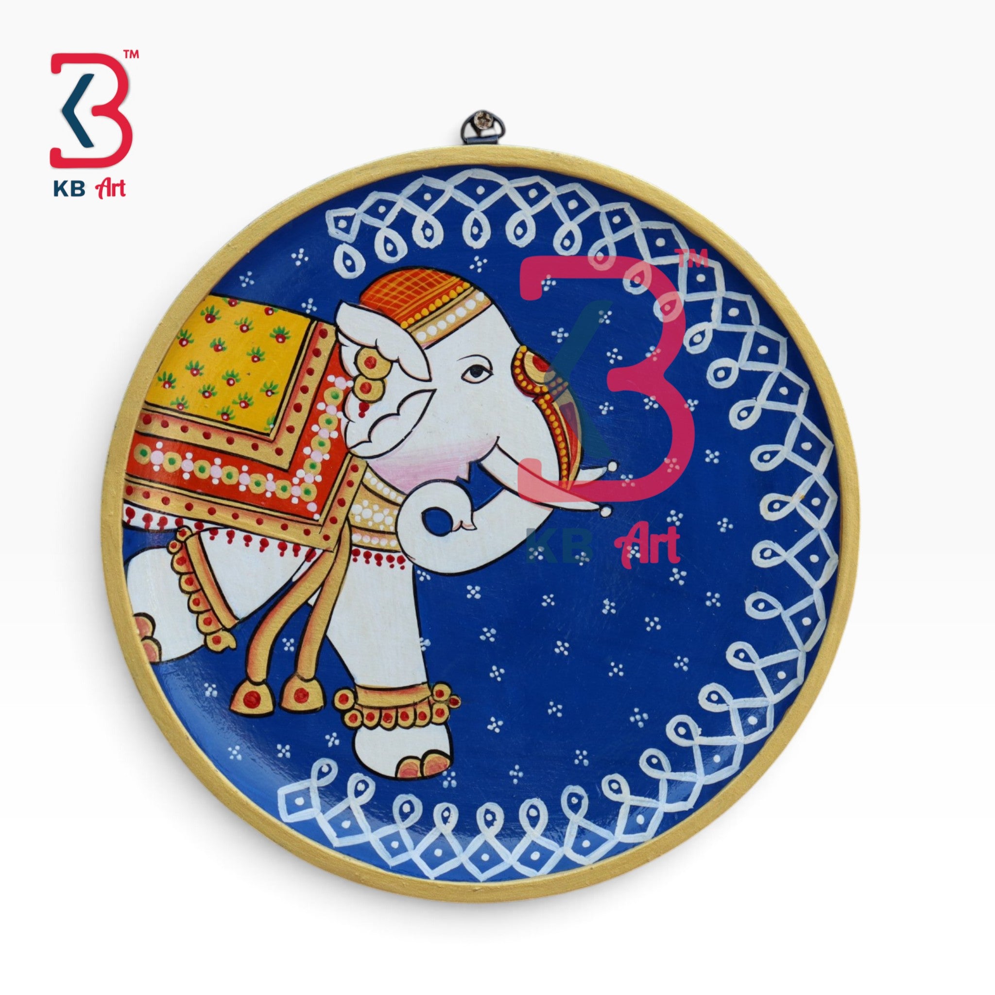 KB ART Artistic handcrafted wooden pichwai elephant plate showpiece – styled home decor lifestyle view