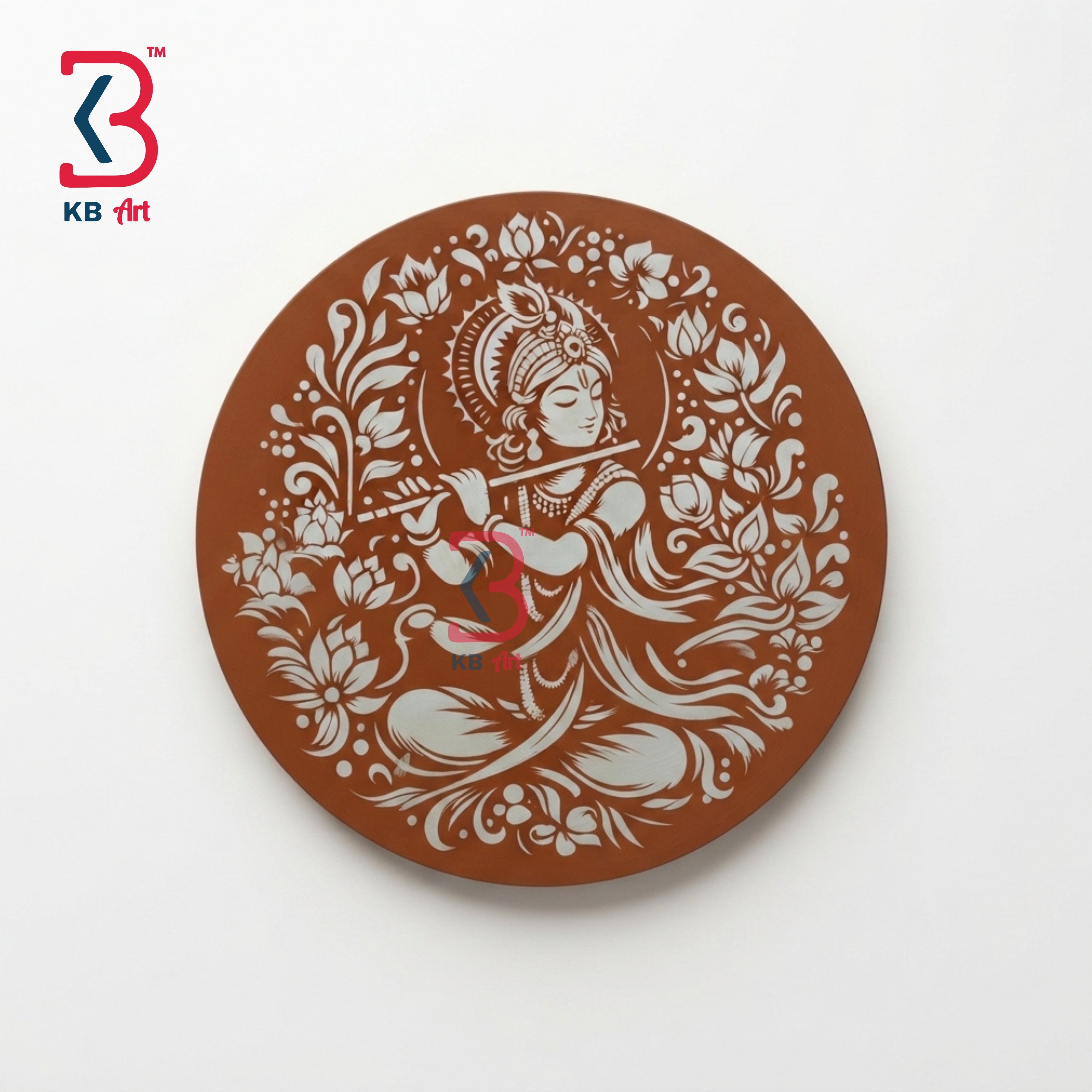 KB ART Handcrafted wooden 12 inch krishna pichwai wall plate decor – styled home decor lifestyle view