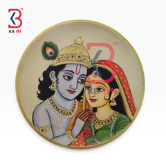 KB ART Embossed art wooden radha rani kandhaji god pichwai wall plate living room – styled home decor lifestyle view