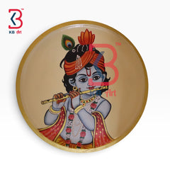 KB ART Artisan made hand painted wooden bal kanhaji god pichwai decor plate – styled home decor lifestyle view