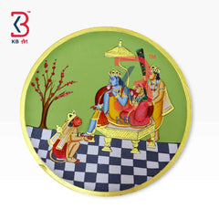 KB ART 12 Inch Handcrafted Wooden Wall Plate Pichwai Ram Darbar Green Courtyard Wall Decor