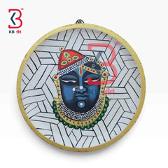 KB ART 12 Inch Handcrafted Wooden Wall Plate Pichwai Shrinathji Swaroop Geometric Weave White Wall Decor