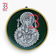 KB ART 12 Inch Handcrafted Wooden Wall Plate Pichwai Lord Ganesha Lotus Emerald Green Wall Decor