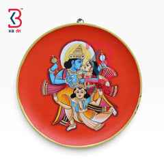 KB ART Ethnic handcrafted wooden round laxmi narayan garuda pichwai decor plate – styled home decor lifestyle view