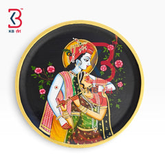 KB ART Royal rajasthani hand painted wooden radhe krishnaji pichwai plate – styled home decor lifestyle view