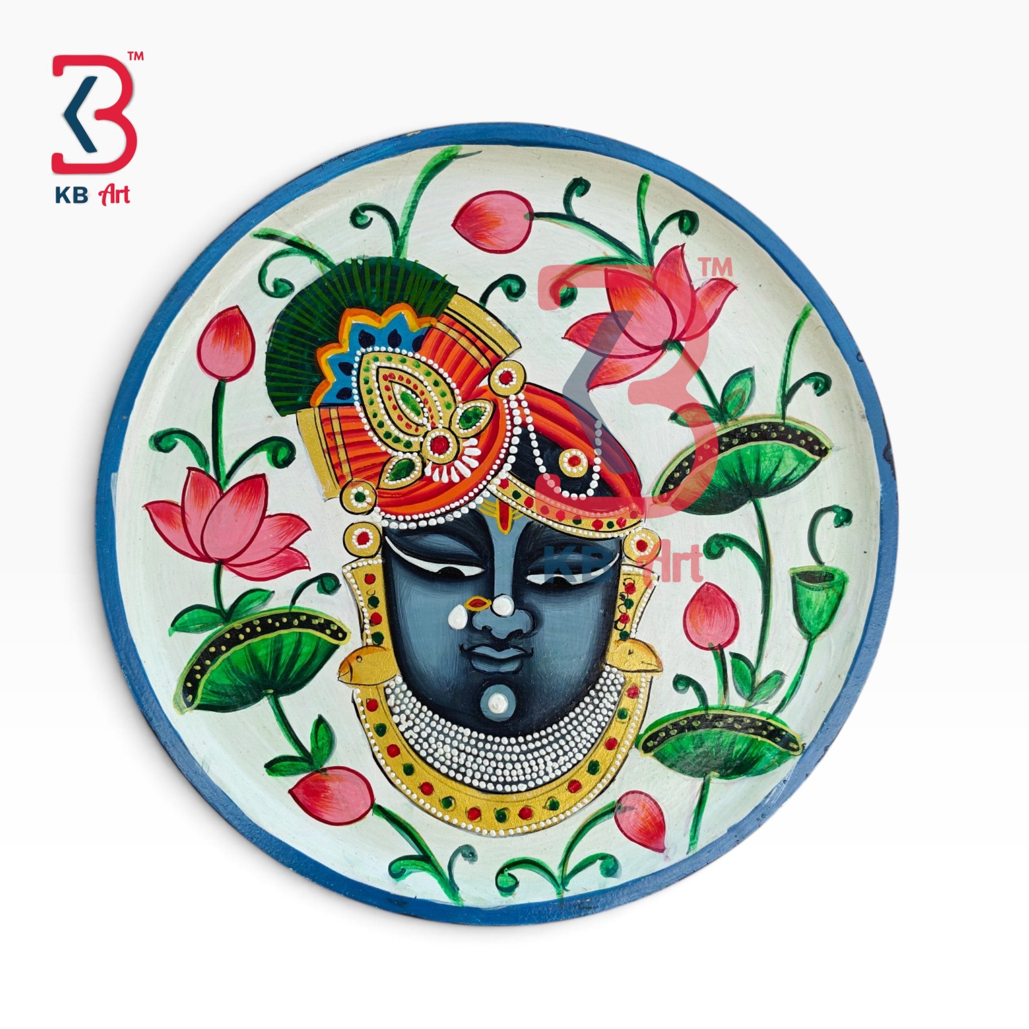 KB ART Authentic hand painted wooden shrinathji pichwai plate art – styled home decor lifestyle view