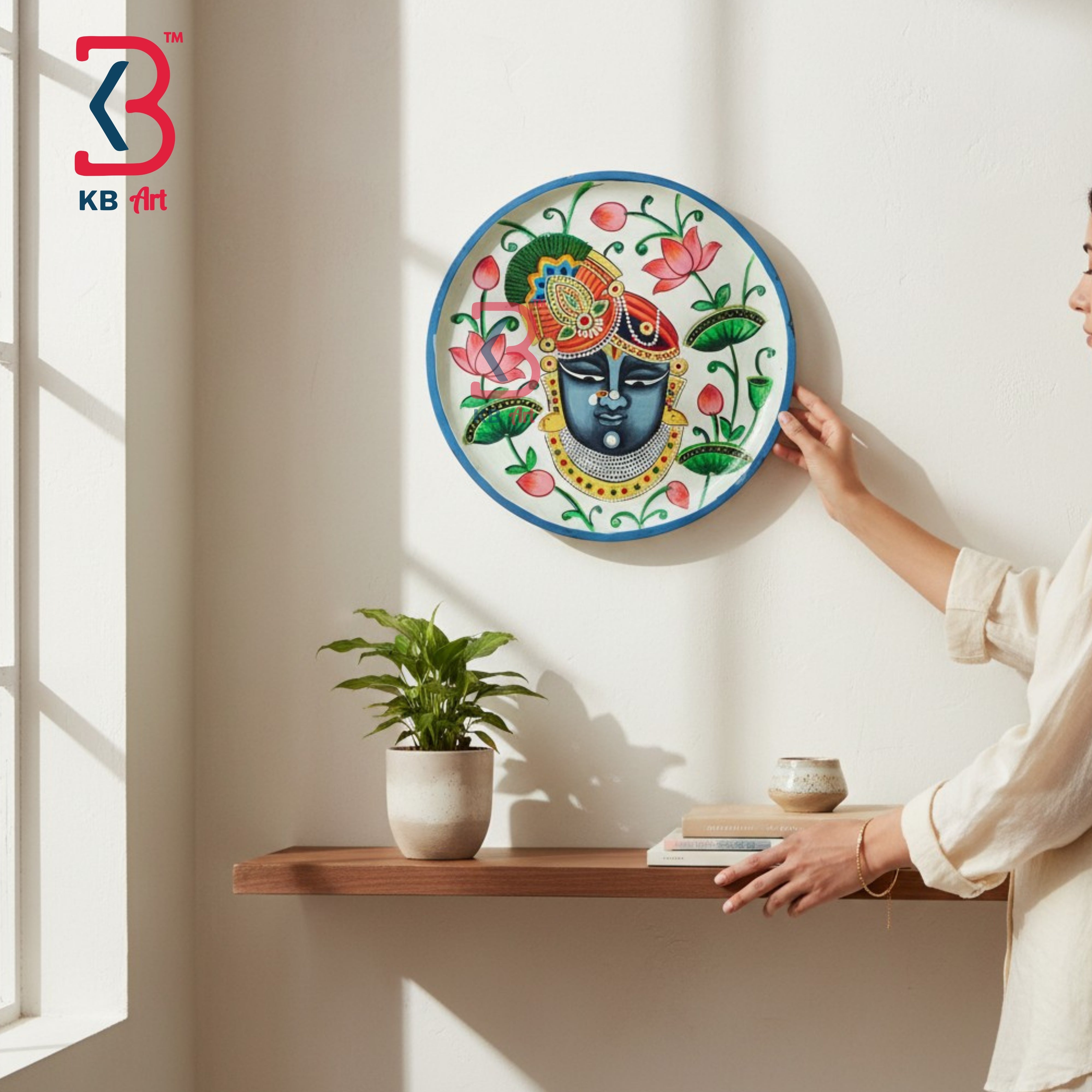 KB ART Vintage style round wood 12 inch shrinathji god pichwai wall plate – original product photo on white background