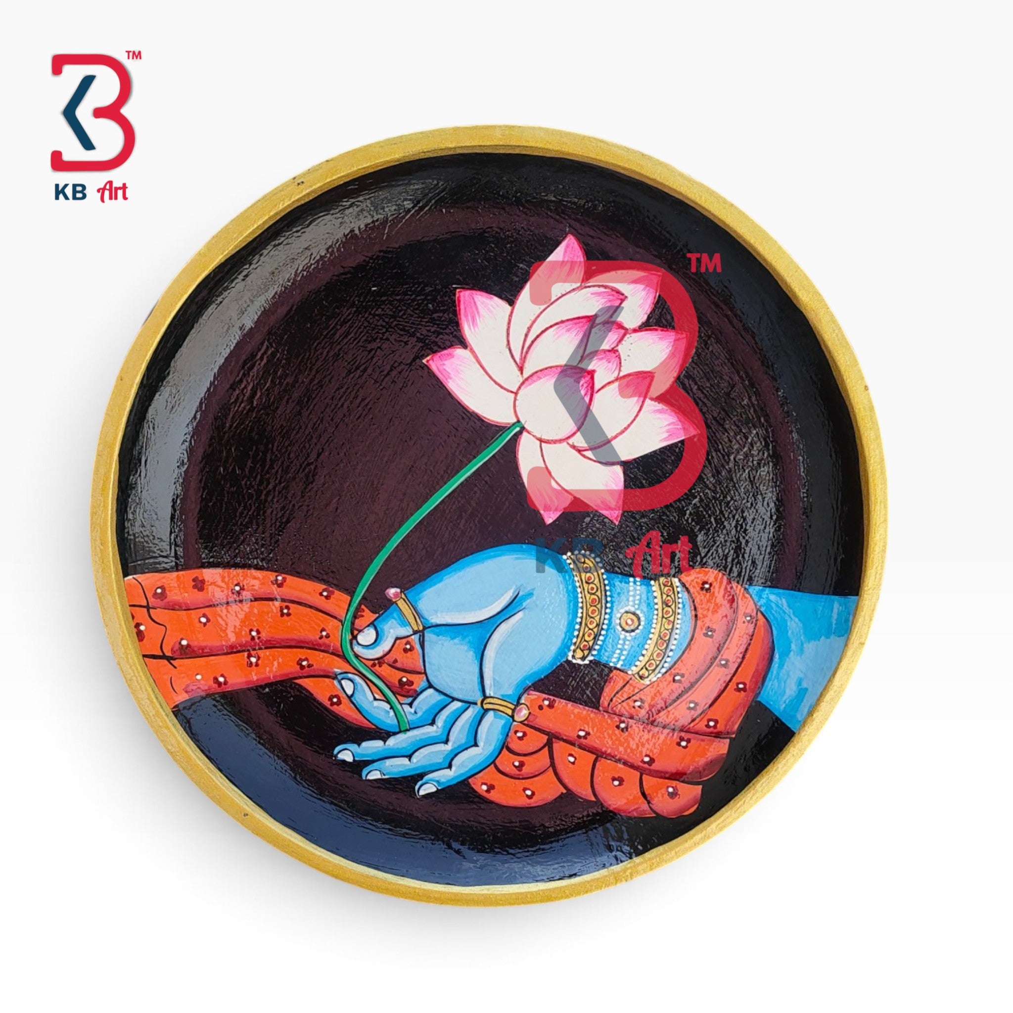 KB ART Solid wood ethnic round vasudev krishna hand pichwai hanging plate decor – styled home decor lifestyle view