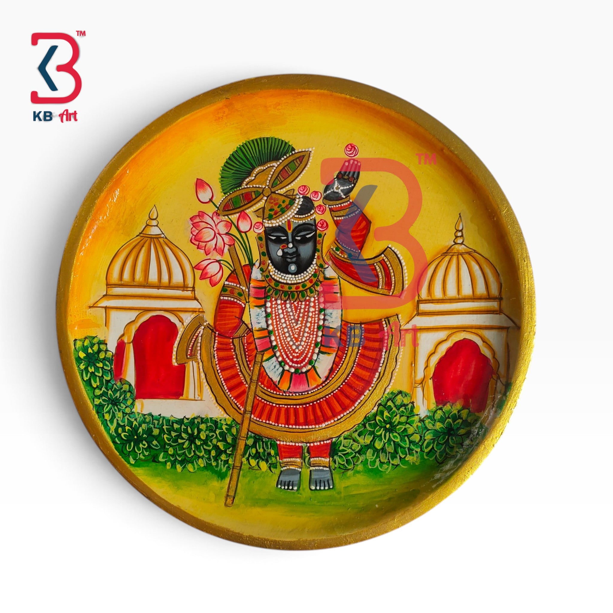 KB ART Handcrafted solid wood god shrinathji pichwai plate showpiece – styled home decor lifestyle view
