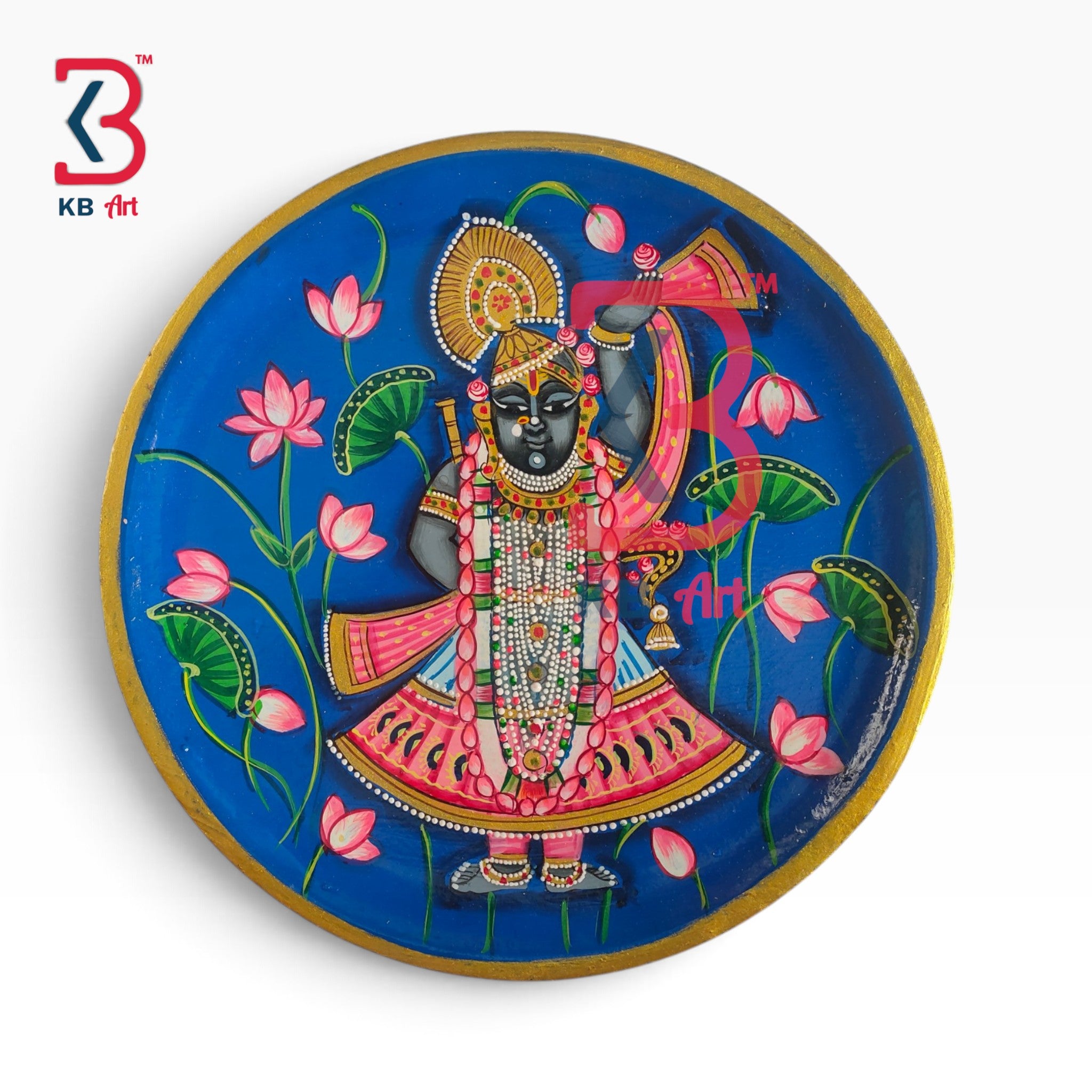 KB ART Traditional wooden god pichwai plate pooja room – styled home decor lifestyle view