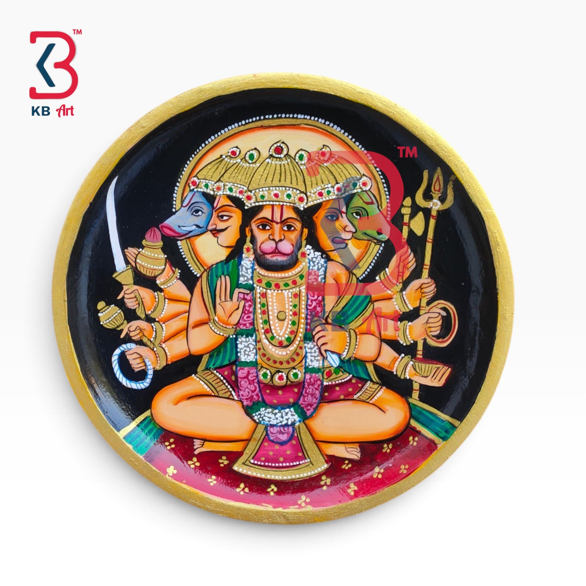 KB ART Royal painted wood god panchmukhi balaji pichwai hanging plate – styled home decor lifestyle view