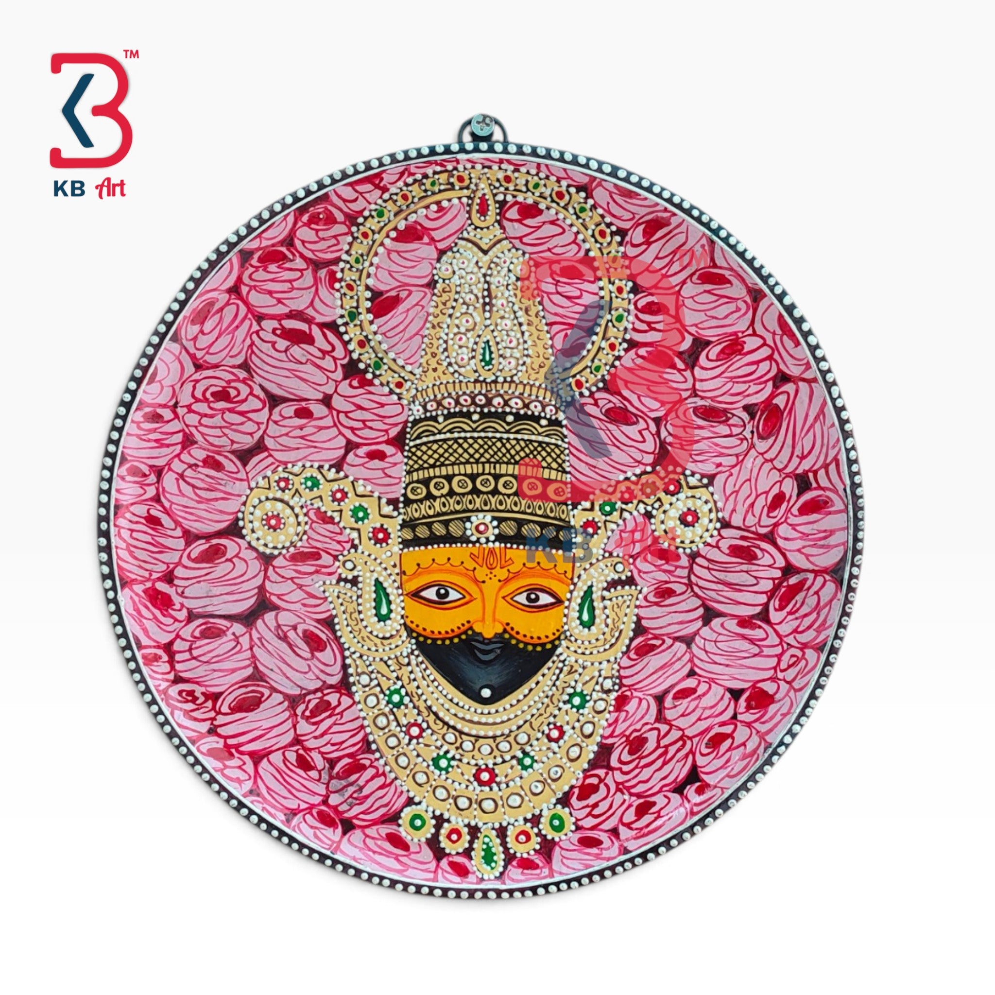 KB ART Decorative hand painted wooden god khatu shyam ji pichwai plate – styled home decor lifestyle view