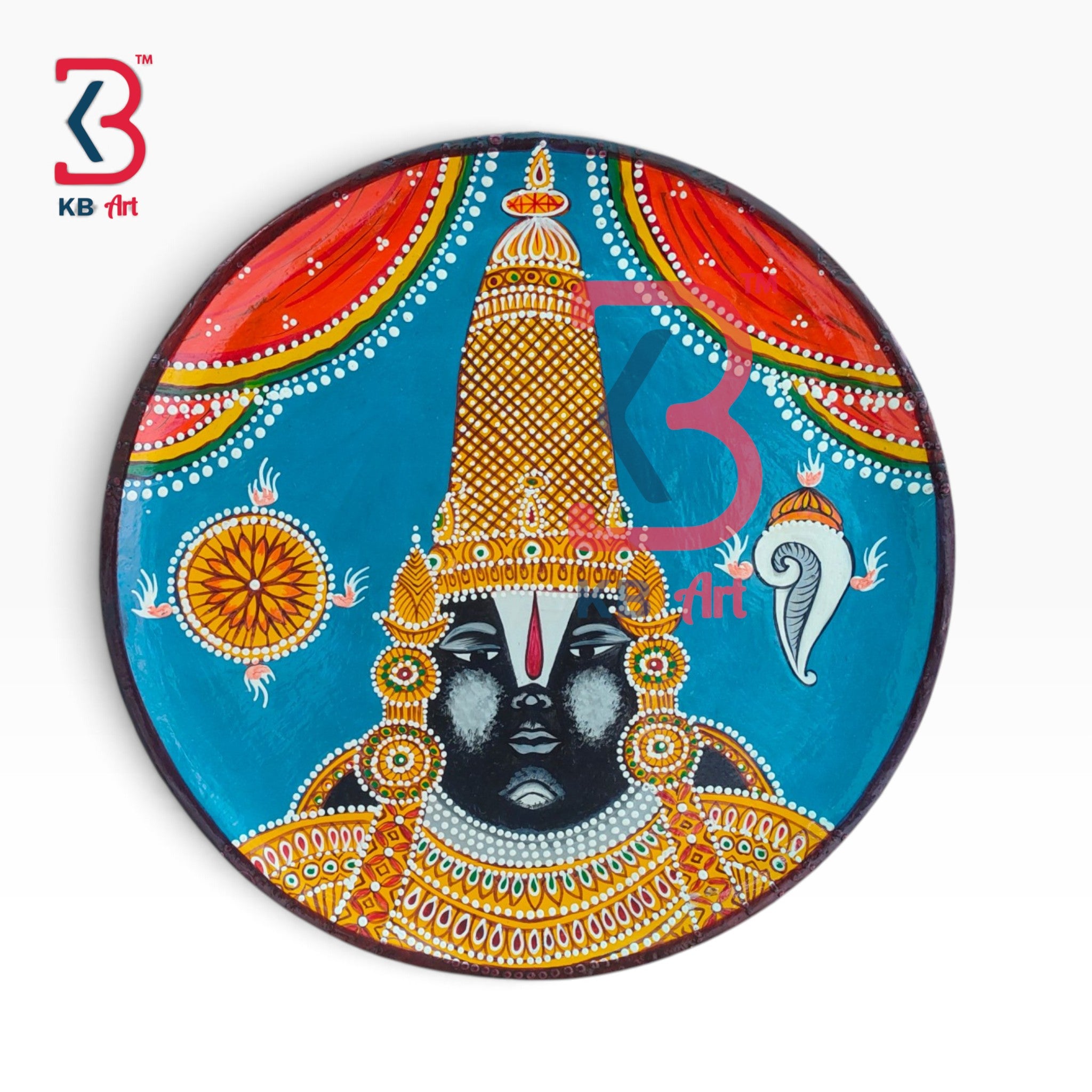 KB ART Traditional indian handcrafted wood god tirupati balaji pichwai plate – styled home decor lifestyle view
