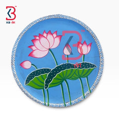 KB ART Traditional rajasthani hand painted 12 inch wood kamal pichwai plate – styled home decor lifestyle view