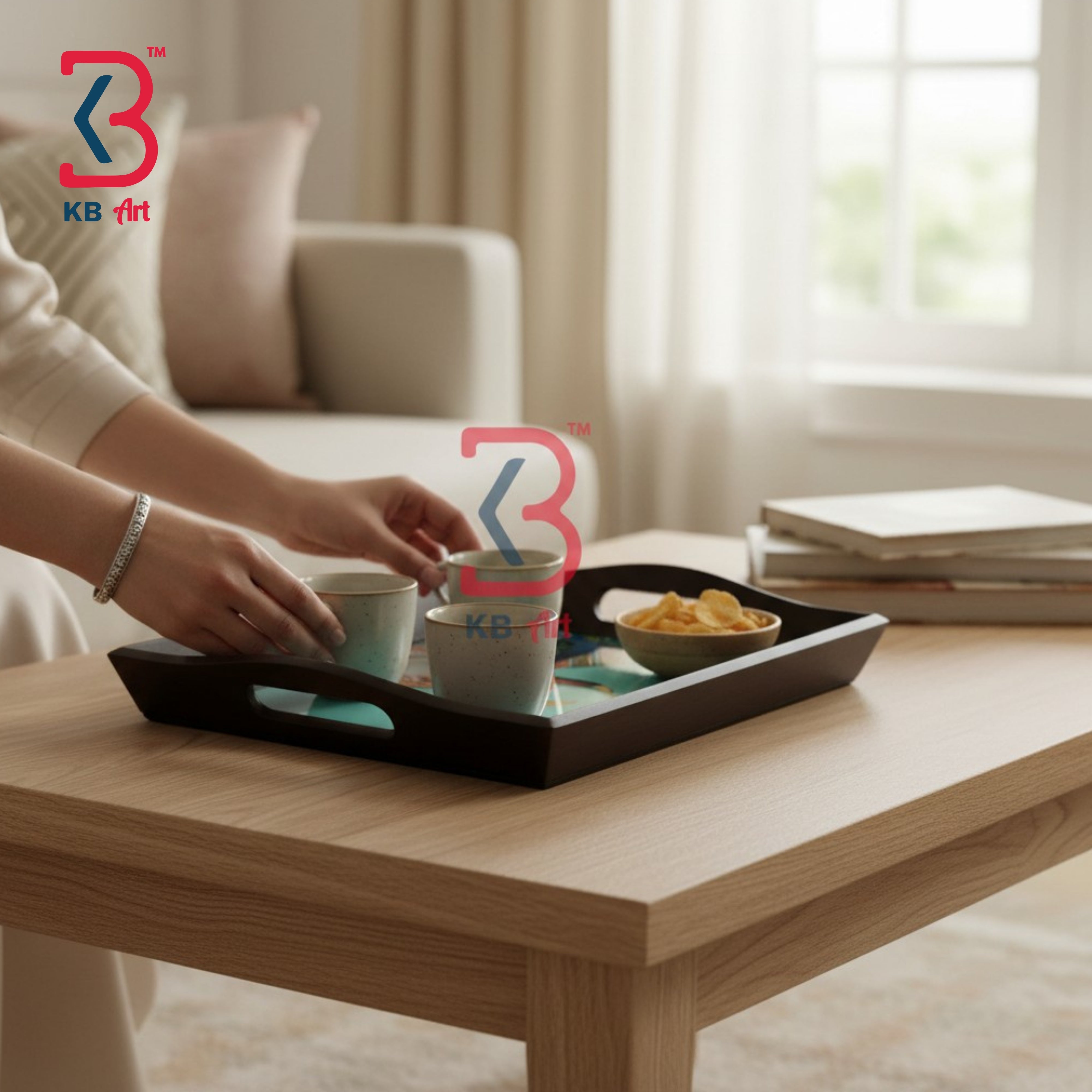 KB ART Handcrafted Wooden MDF Serving Tray With | Original Product Photo KB-5726