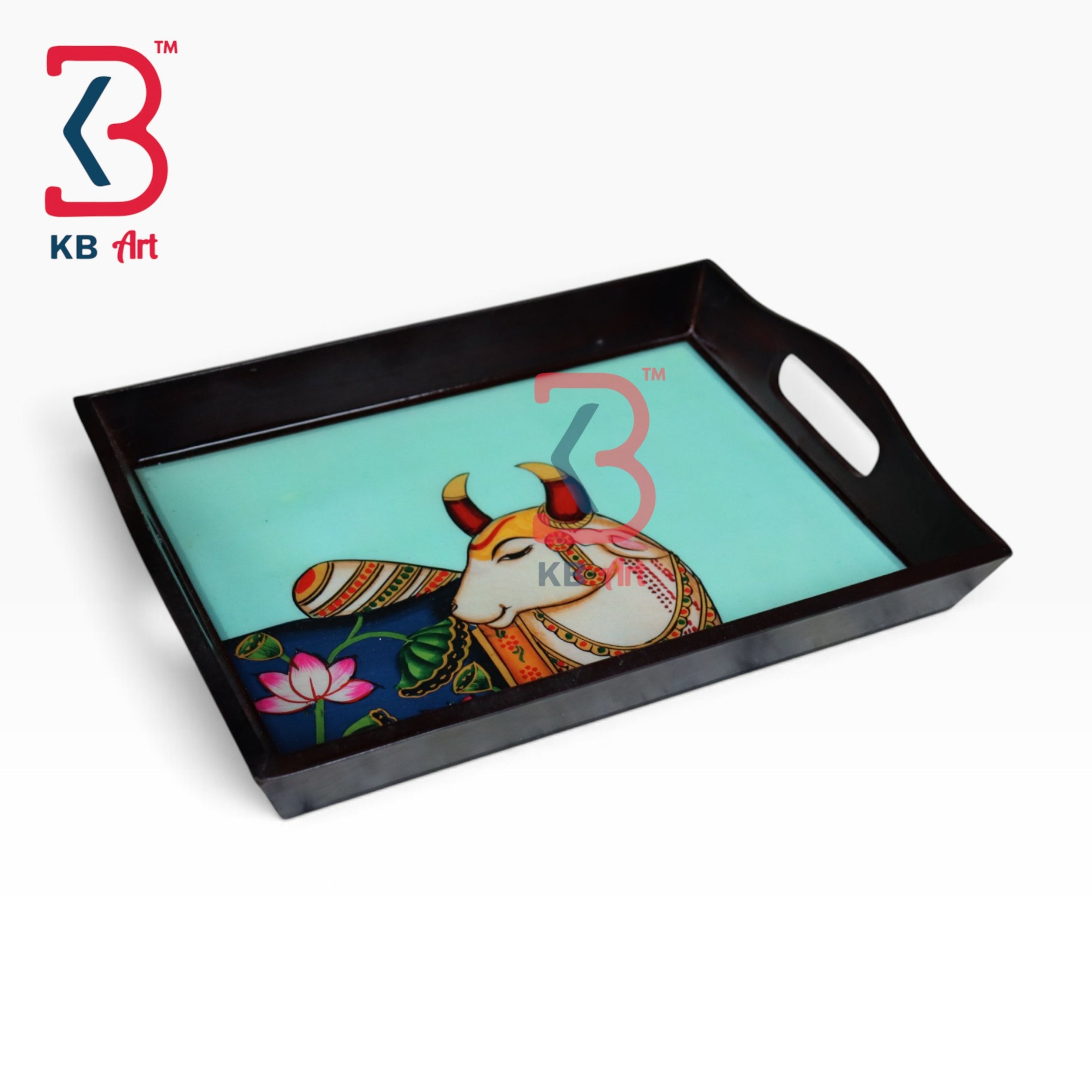 KB ART Handcrafted Wooden Mdf Serving Tray With Handles | Styled Home Decor Shot KB-5726