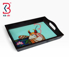KB ART Handcrafted Wooden Mdf Serving Tray With Handles | Styled Home Decor Shot KB-5726