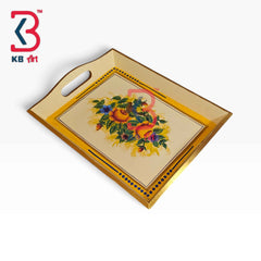 KB ART Handcrafted Wooden MDF Serving Tray With Cutout Handles Decorative Floral Art Coffee Table Organizer Breakfast Dining Room Tableware