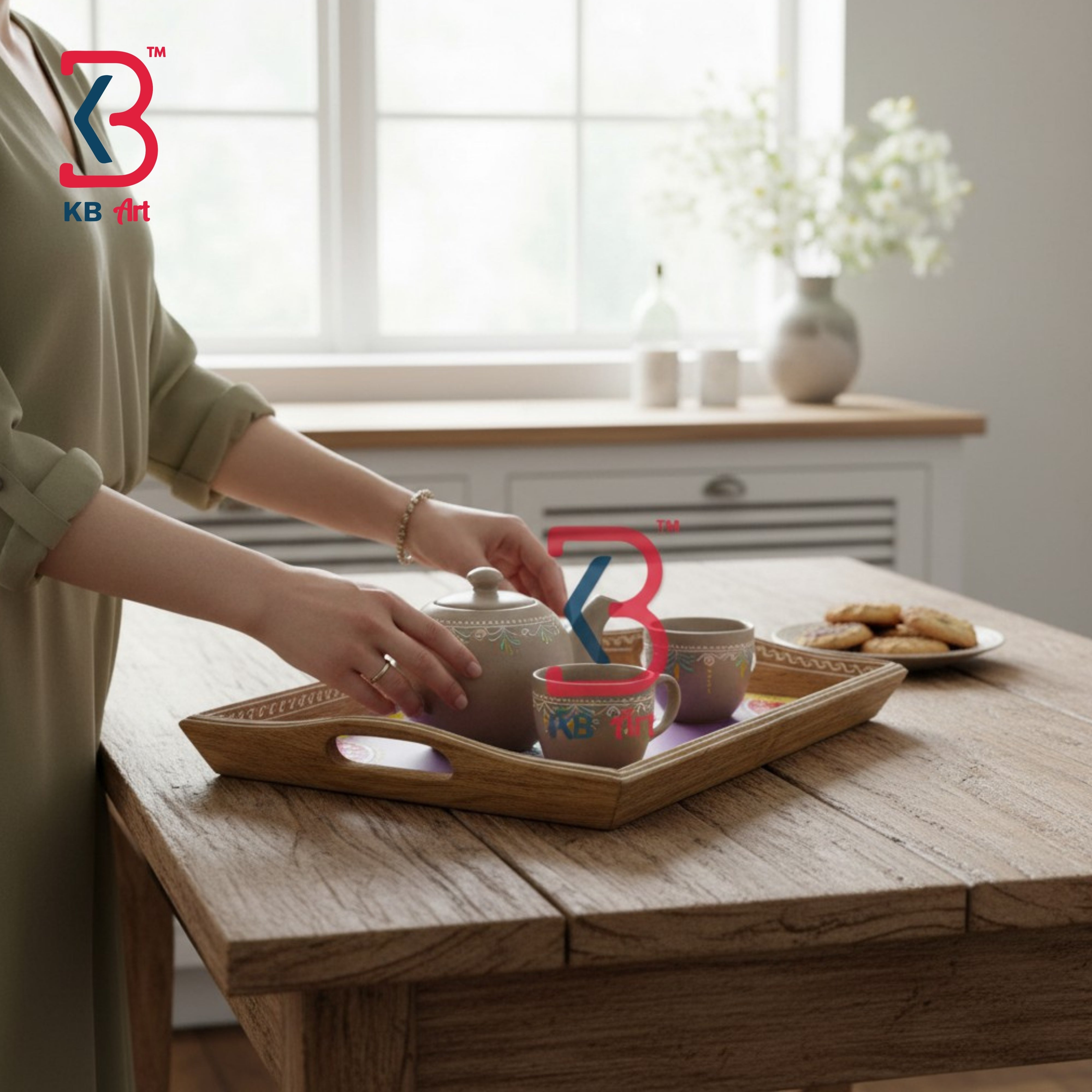 KB ART Handcrafted Wooden MDF Serving Tray With | Original Product Photo KB-5728