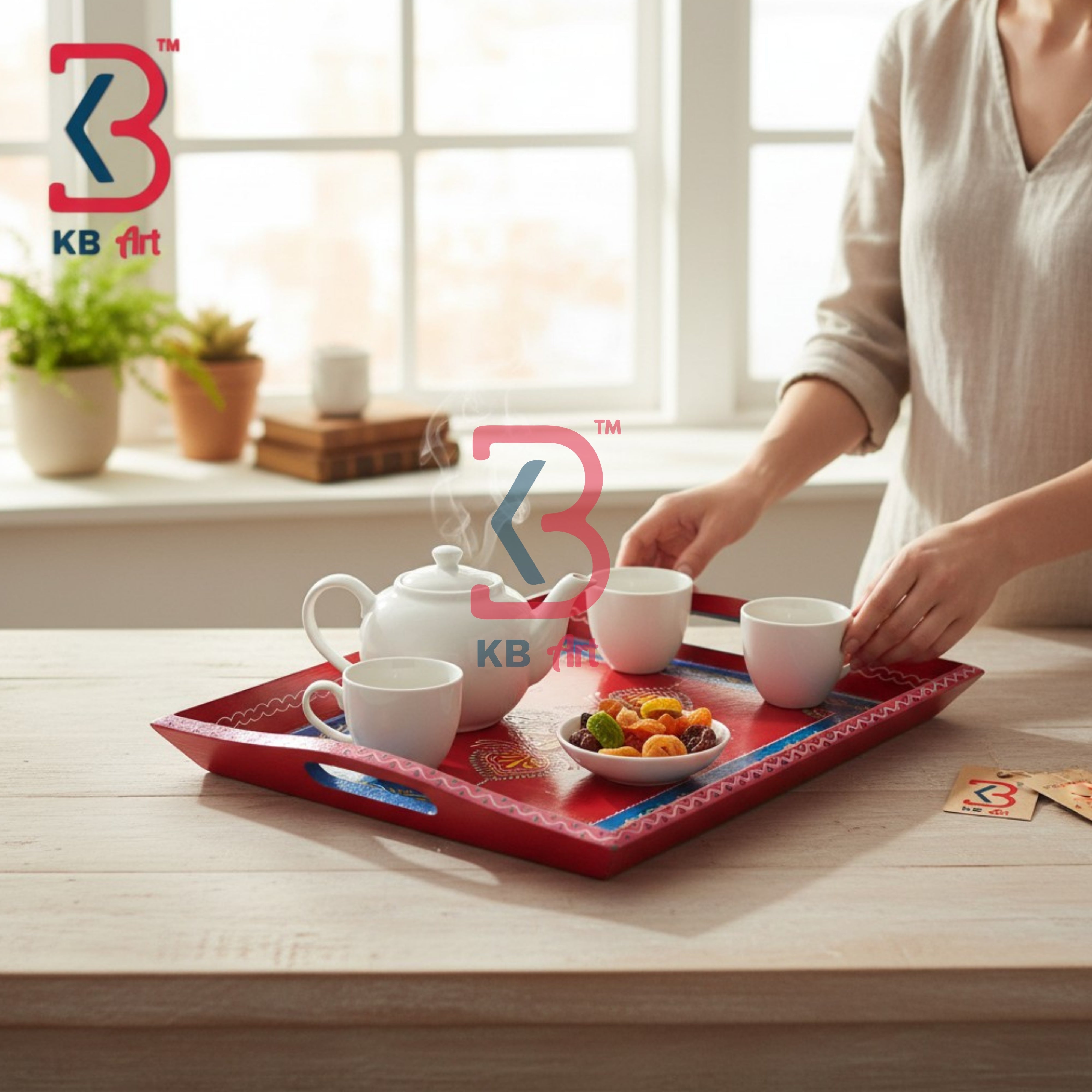 KB ART Handcrafted Wooden MDF Serving Tray With | Original Product Photo KB-5730